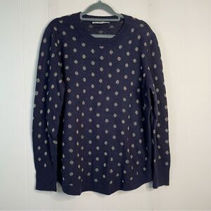 LOFT Blue Metallic  Gold Polka Dot Sweater Size XL